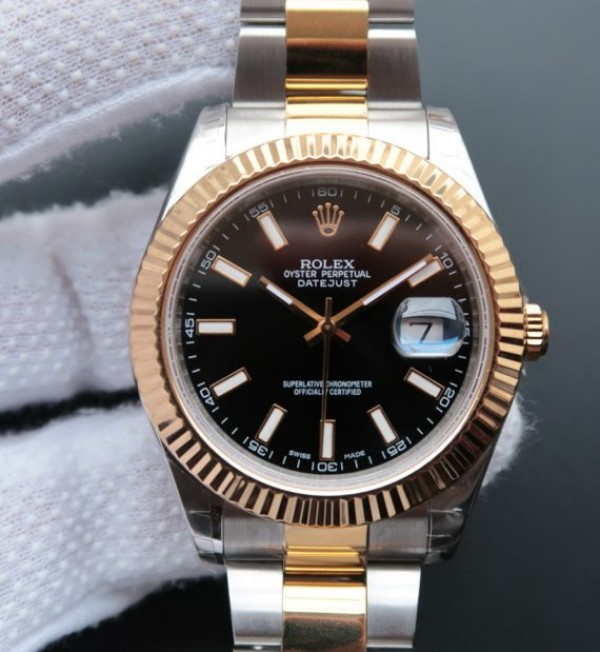 Rolex Date Just II 41mm SS/YG Black Dial Lumed Marker SS/YG Bracelet A3136