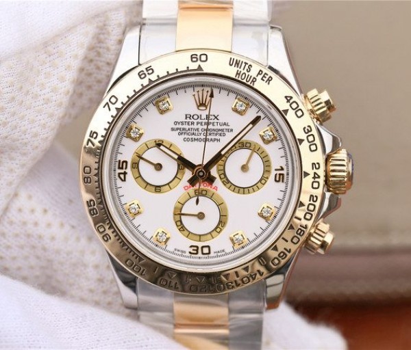 Rolex Daytona 116523 Thick YG Wrapped White Dial Diamonds Markers Bracelet A7750