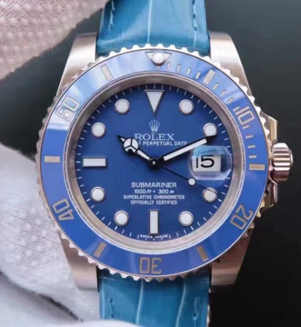 Rolex Submariner 116619 LB Blue Ceramic Noob V7 Leather Strap A3135