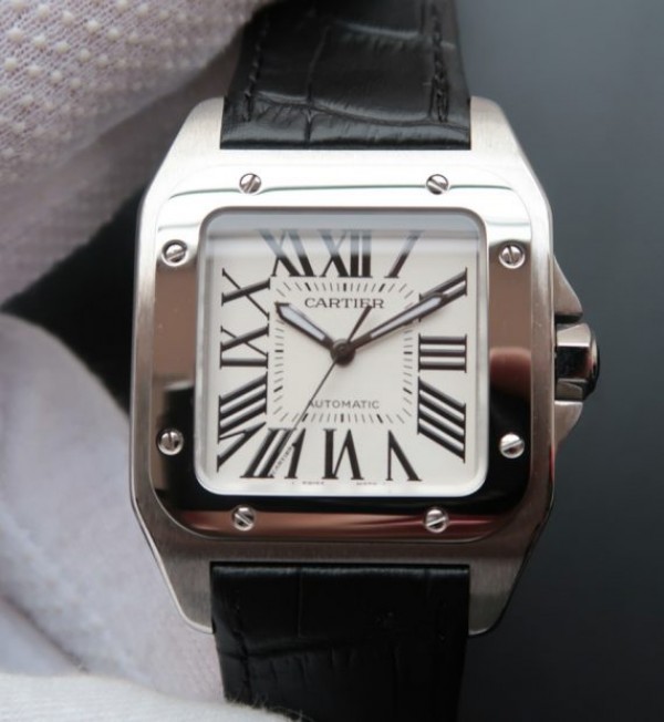 Cartier V6 Santos 100 W20106X8 36mm White Dial Black Leather Strap A2824