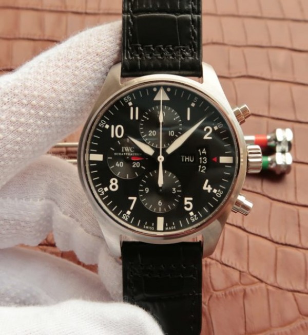 IWC Pilot Chrono IW377701 Black Dial Leather Strap