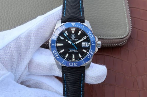 Tag Heuer AquaRacer Calibre 5 SS Blue Ceramic Bezel V6 Black Dial Black Nylon Strap A2824