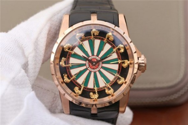 Roger Dubuis Excalibur Knights of the Round Table II RG Checkerboard Dial Leather Strap MIYOTA 6T15