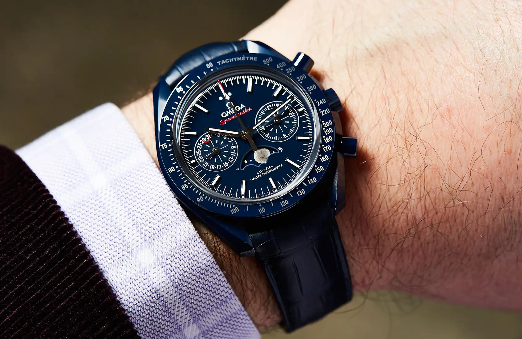 Omega Speedmaster Men Automatic Blue Leather Watch O30493445203001 - gallery