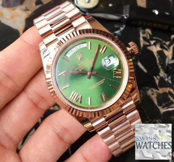 ROLEX DAY DATE GREEN DIAL SAPPHIRE CRYSTAL 40MM SWISS REPLICA 228235.6 - gallery