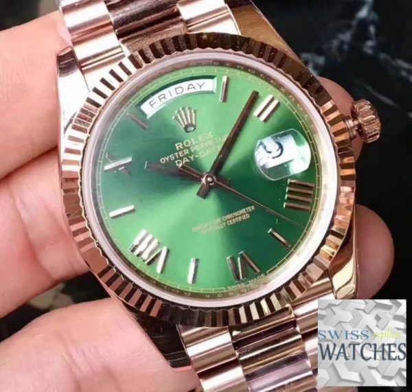 ROLEX DAY DATE GREEN DIAL SAPPHIRE CRYSTAL 40MM SWISS REPLICA 228235.6 - gallery
