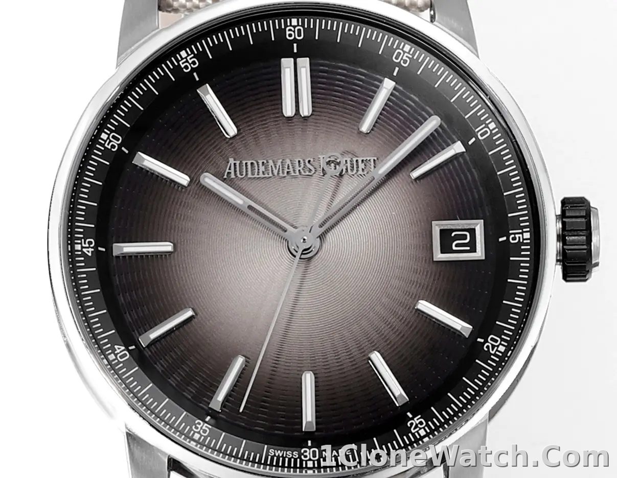 watch Audemars Piguet CODE 11.59 Stainless Steel Watch with Smoked Dial and Beige Fabric Strap, 41mm