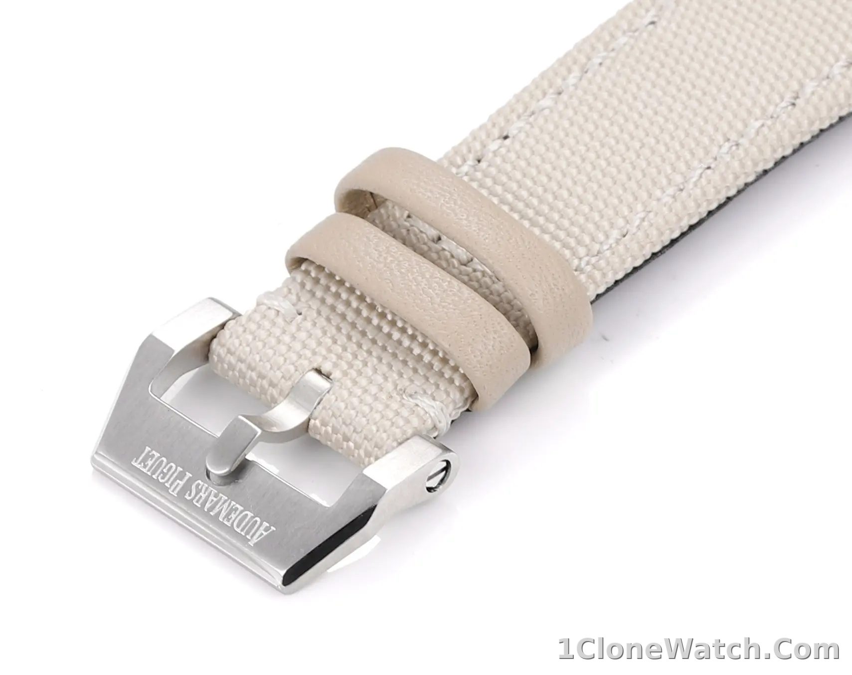 watch Audemars Piguet CODE 11.59 Stainless Steel Watch with Smoked Dial and Beige Fabric Strap, 41mm
