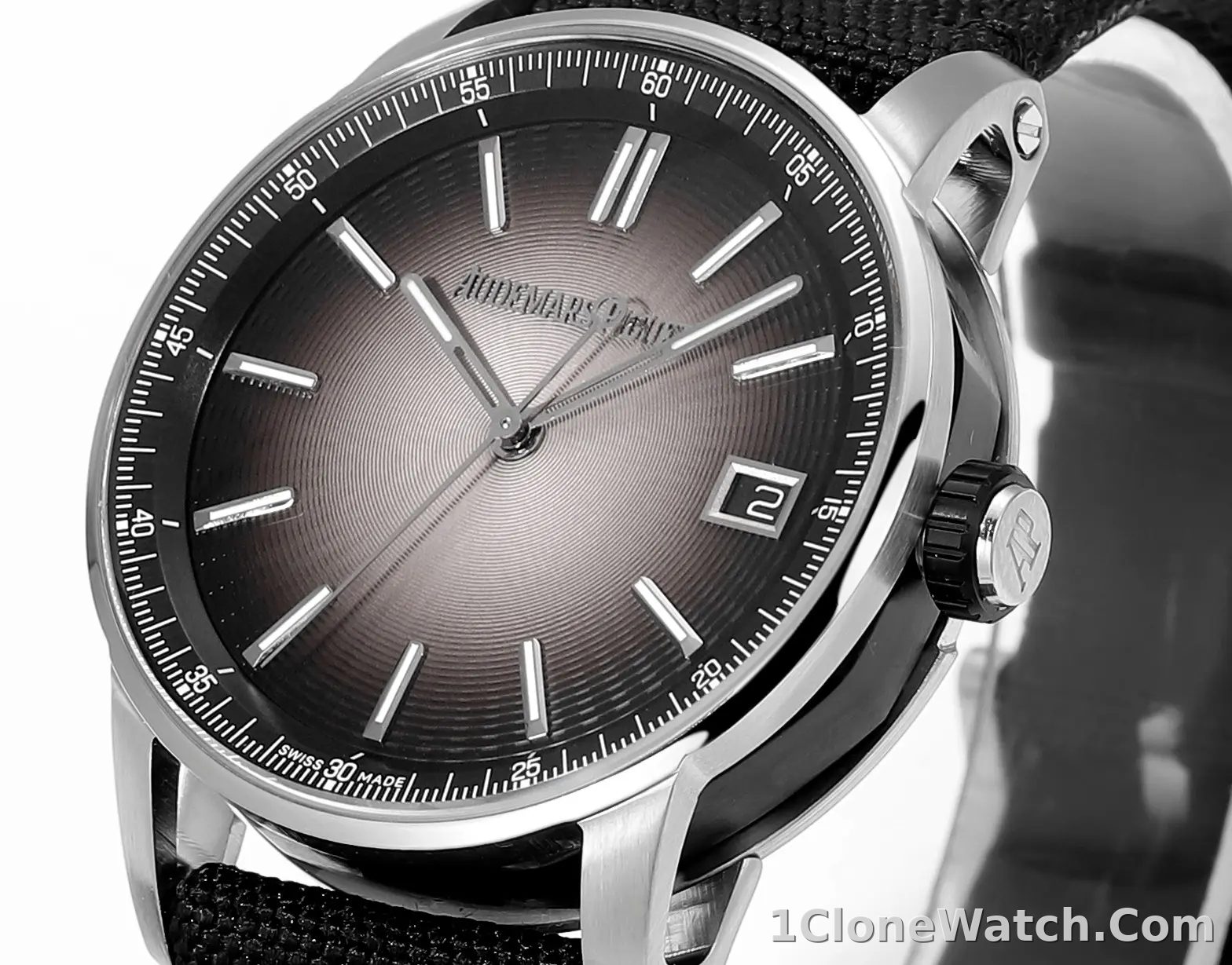 watch Audemars Pigeut CODE 11.59 Smoke Grey Dial Stainless Steel Case Black Fabric Strap Automatic Watch 41mm