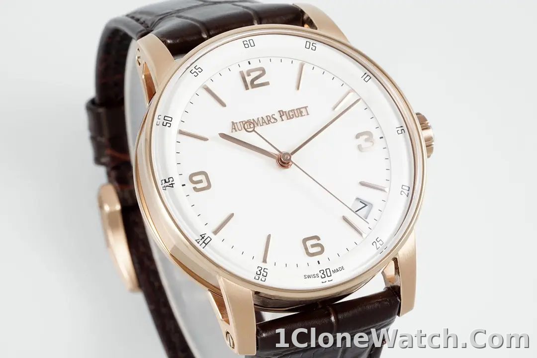 watch Audemars Piguet CODE 11.59 Blue Dial Three-Hand Automatic Watch   41mm Rose Gold Case with Brown Leather Strap