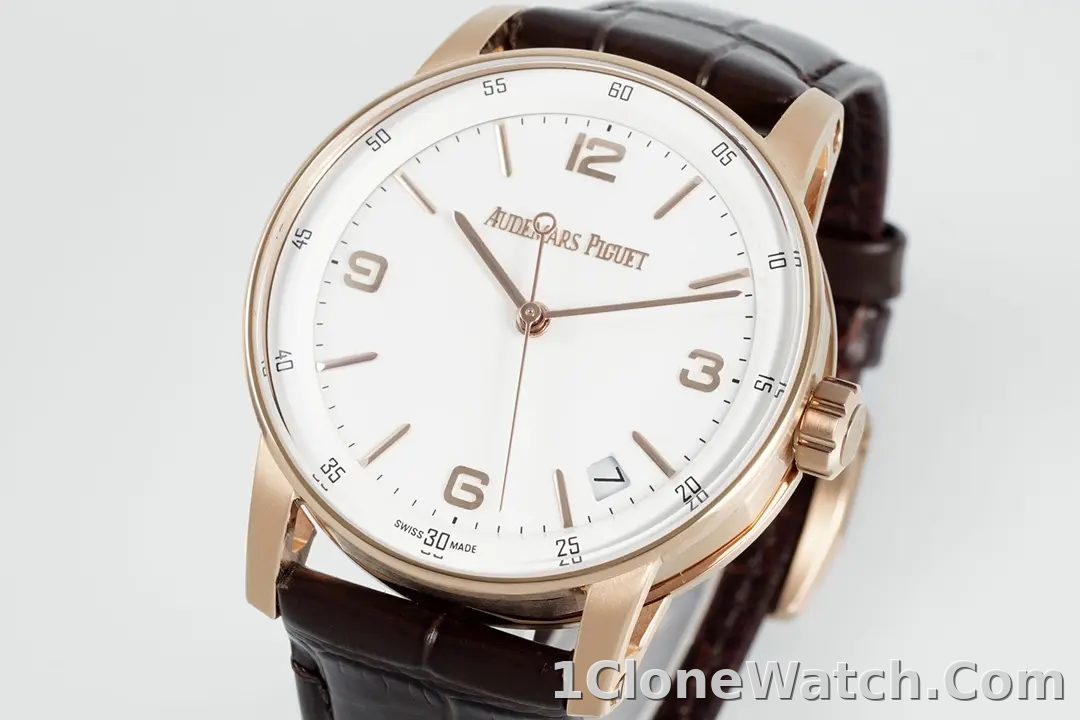watch Audemars Piguet CODE 11.59 Blue Dial Three-Hand Automatic Watch   41mm Rose Gold Case with Brown Leather Strap