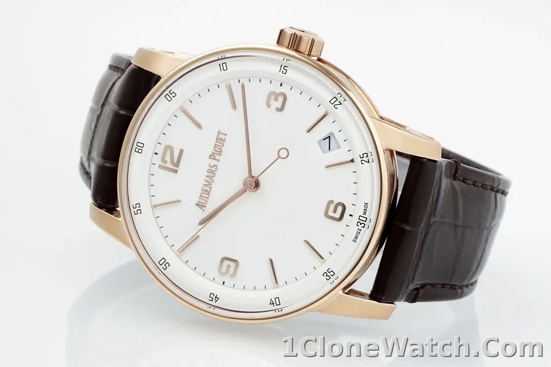 watch Audemars Piguet CODE 11.59 Blue Dial Three-Hand Automatic Watch   41mm Rose Gold Case with Brown Leather Strap