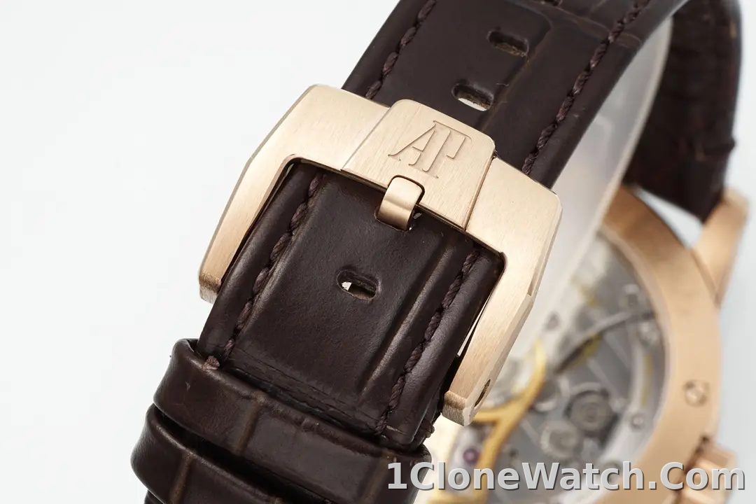 watch Audemars Piguet CODE 11.59 Blue Dial Three-Hand Automatic Watch   41mm Rose Gold Case with Brown Leather Strap