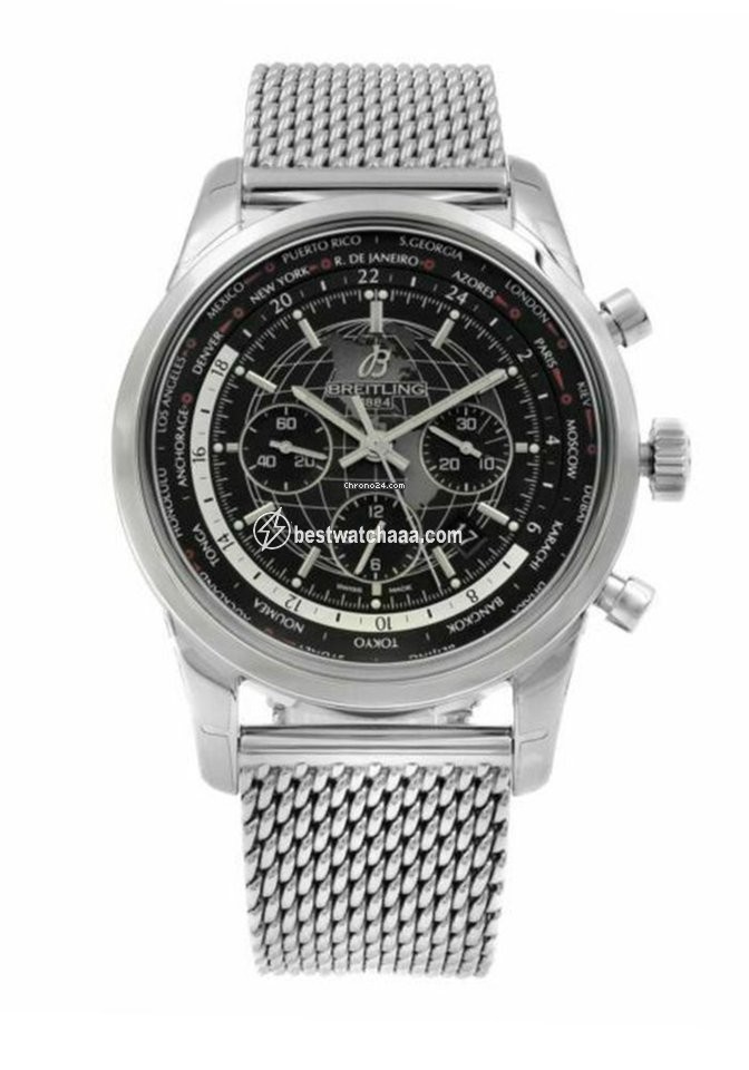 Breitling Transocean Chronograph Unitime Mens watch Unisex Automatic Steel AB0510U4 BE84
