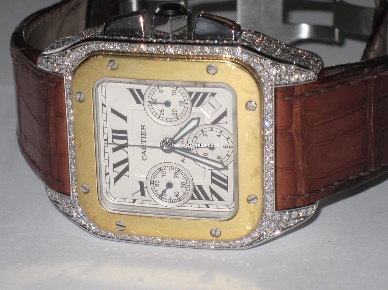 Cartier Santos 100 Mens watch Unisex Automatic Gold Steel W20091X7