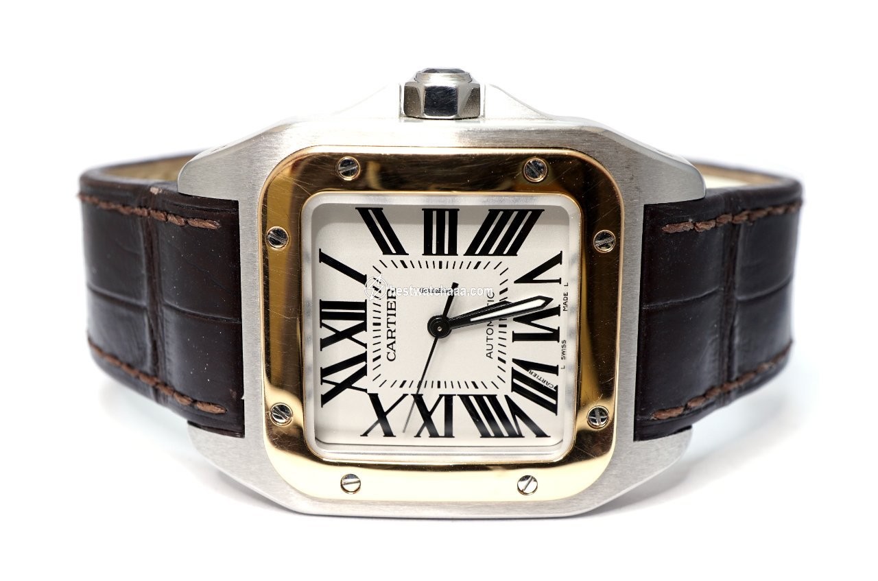 Cartier Santos 100 Mens watch Unisex Automatic Gold Steel W20107X7