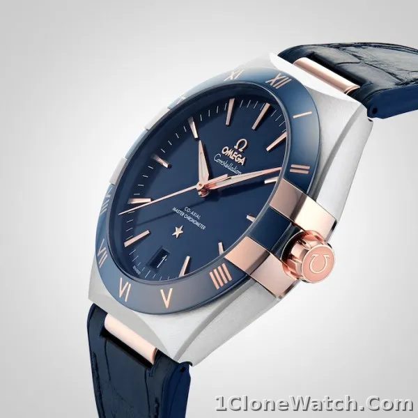 Omega Constellation Men Automatic Blue Leather Watch O13123412103001