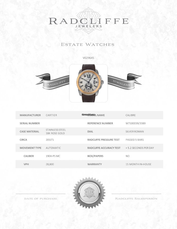 Cartier Calibre de Cartier Mens watch Unisex Automatic Gold Steel W7100039  3389 - gallery