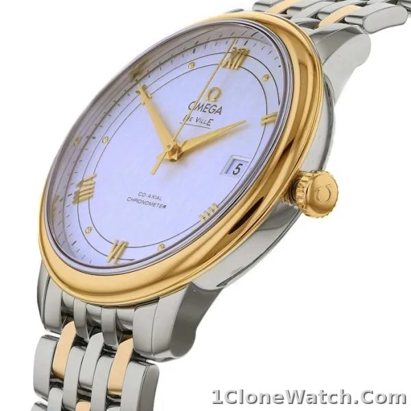 Omega De Ville Men Automatic Mother of Pearl Stainless Steel   18ct Yellow Gold Watch O42420402002001