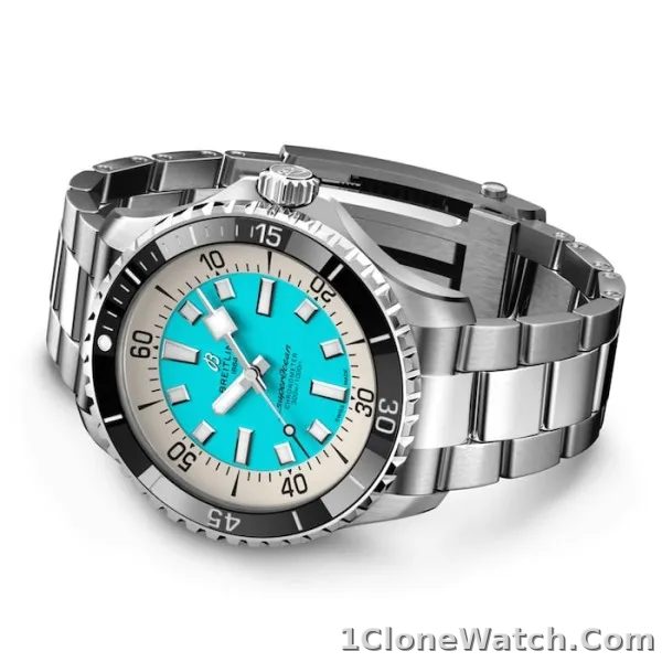 Breitling Superocean Men Automatic Turquoise Stainless Steel Watch A17376211L2A1