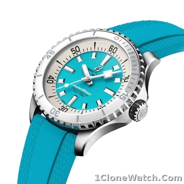 Breitling Superocean Unisex Automatic Turquoise Rubber Watch A17377211C1S1