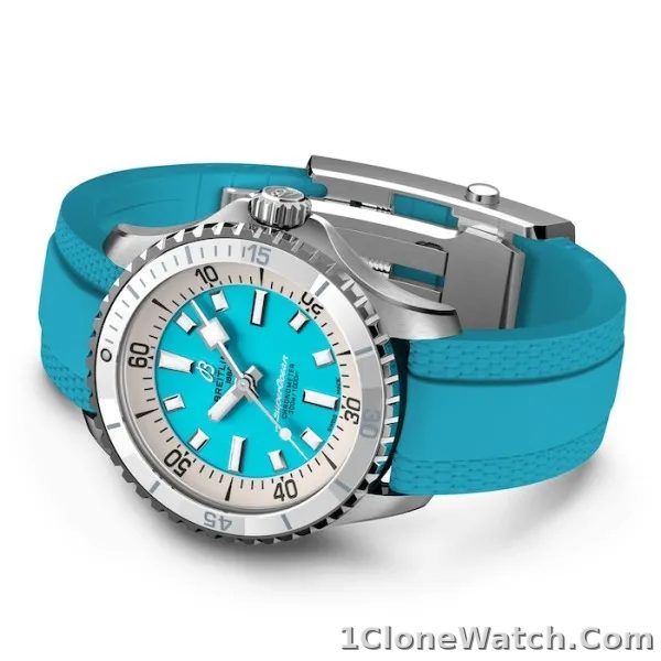 Breitling Superocean Unisex Automatic Turquoise Rubber Watch A17377211C1S1