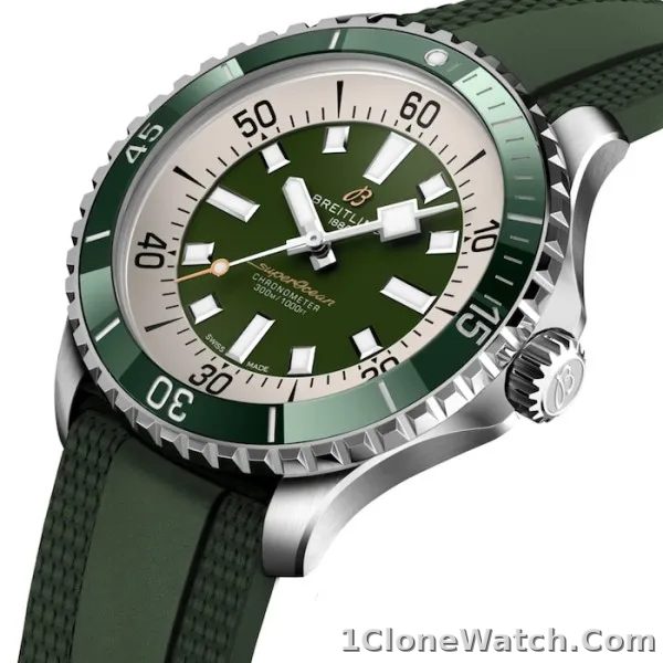 Breitling Superocean Men Automatic Green Rubber Watch A17376A31L1S1