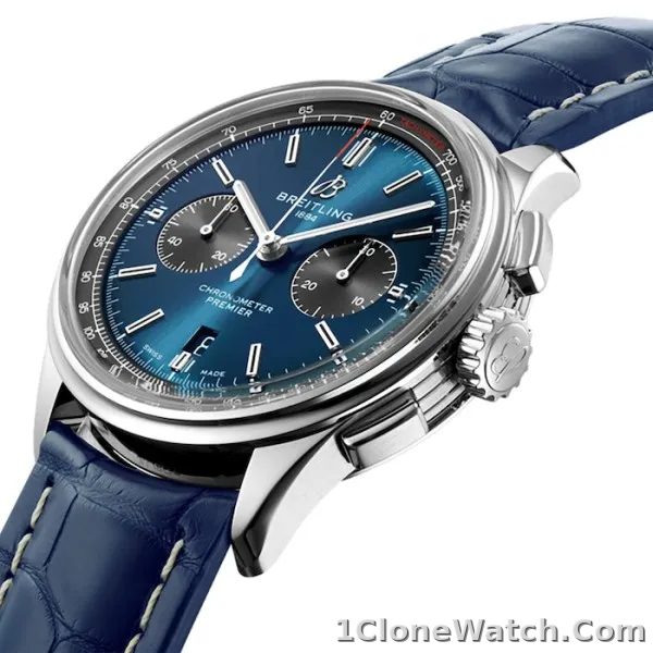 Breitling Premier Men Automatic Blue Crocodile Watch AB0118A61C1P1