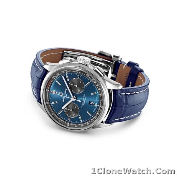 Breitling Premier Men Automatic Blue Crocodile Watch AB0118A61C1P1