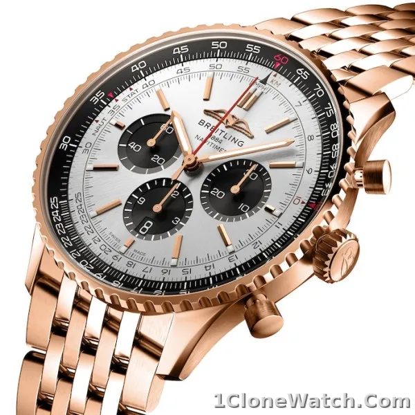 Breitling Navitimer Men Automatic Silver 18ct Rose Gold Watch RB0137241G1R1
