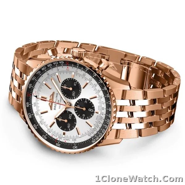 Breitling Navitimer Men Automatic Silver 18ct Rose Gold Watch RB0137241G1R1