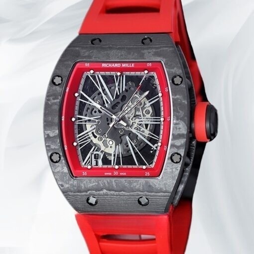 Richard Mille RM 010 Automatic Men Rubber Band Transparent Dial Watch Super Clone