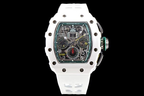Richard Mille Super Clone RM 011-03 White Rubber Strap Open-face Digital Dial