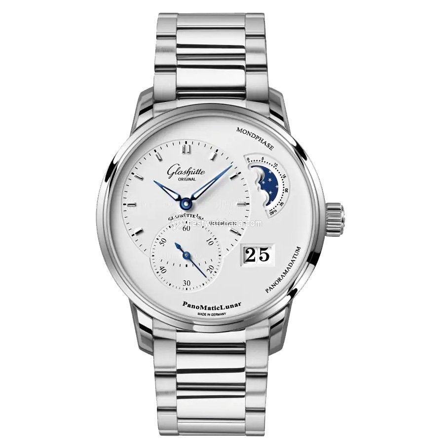 Glashutte Original PanoMaticLunar Mens watch Unisex Automatic Steel 1-90-02-42-32-71 or 90-02-42-32-71