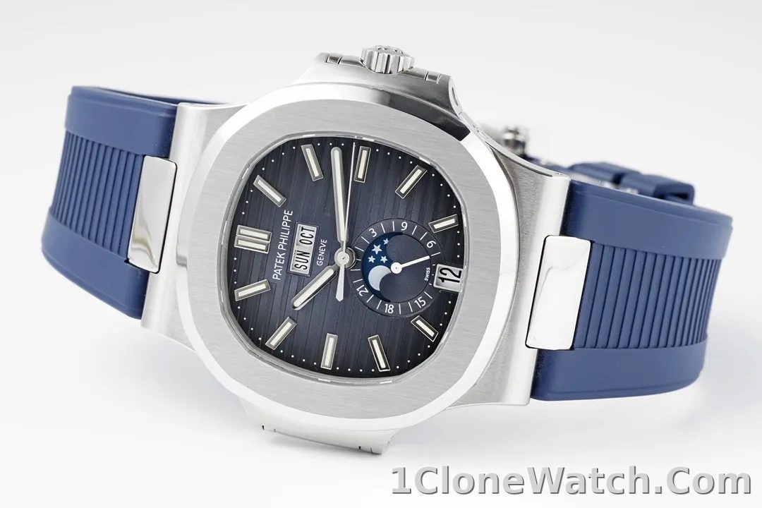 Patek Philippe Blue Nautilus Rubber Strap Watch - detail