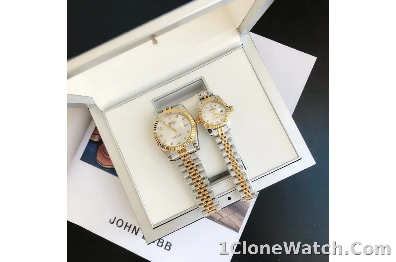 Couple Watches Rolex Datejust 36/28mm RG/SS Jub Sliver/Dia