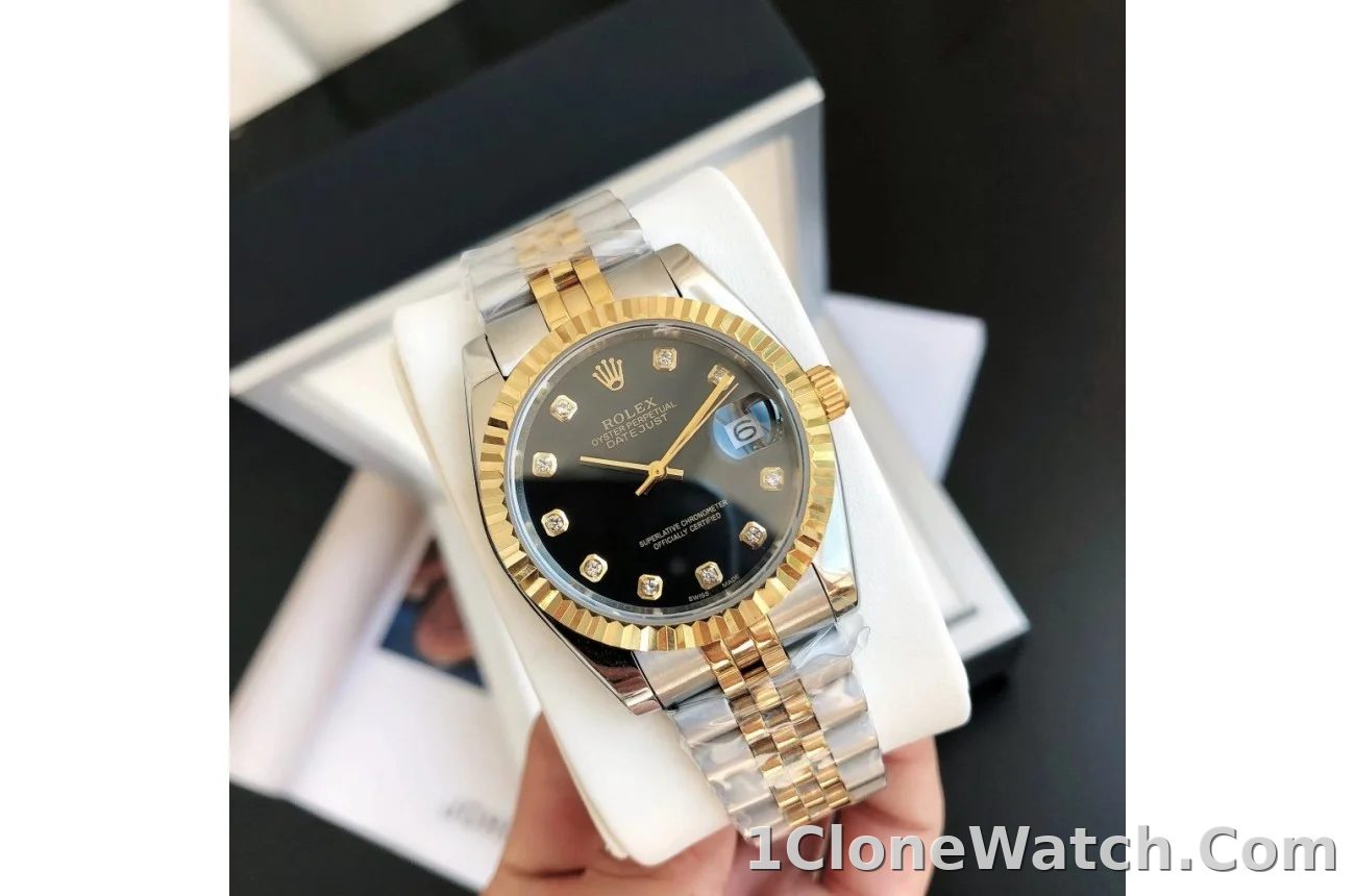 Couple Watches Rolex Datejust 36/28mm RG/SS Jub Black/Dia