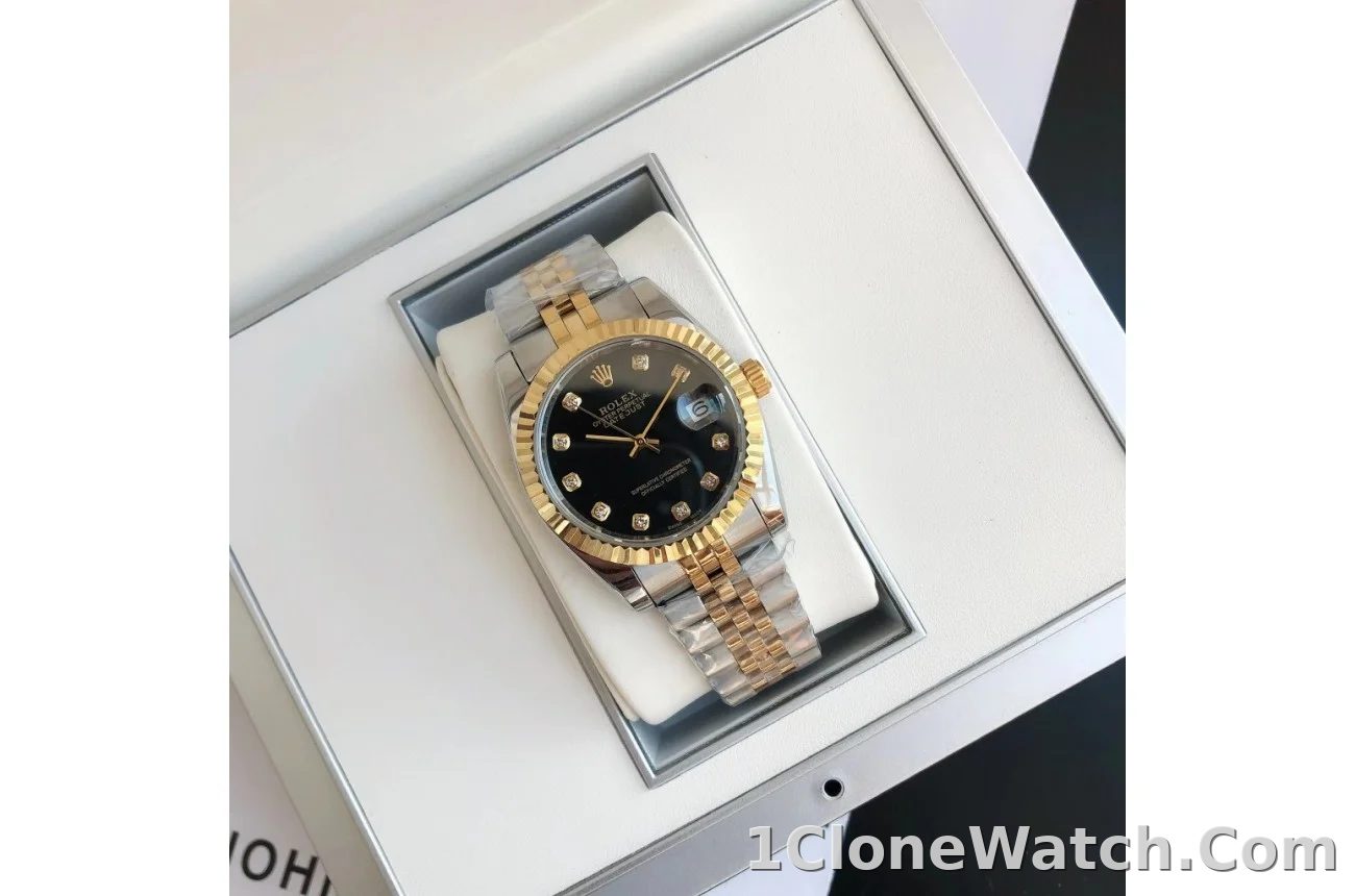 Couple Watches Rolex Datejust 36/28mm RG/SS Jub Black/Dia