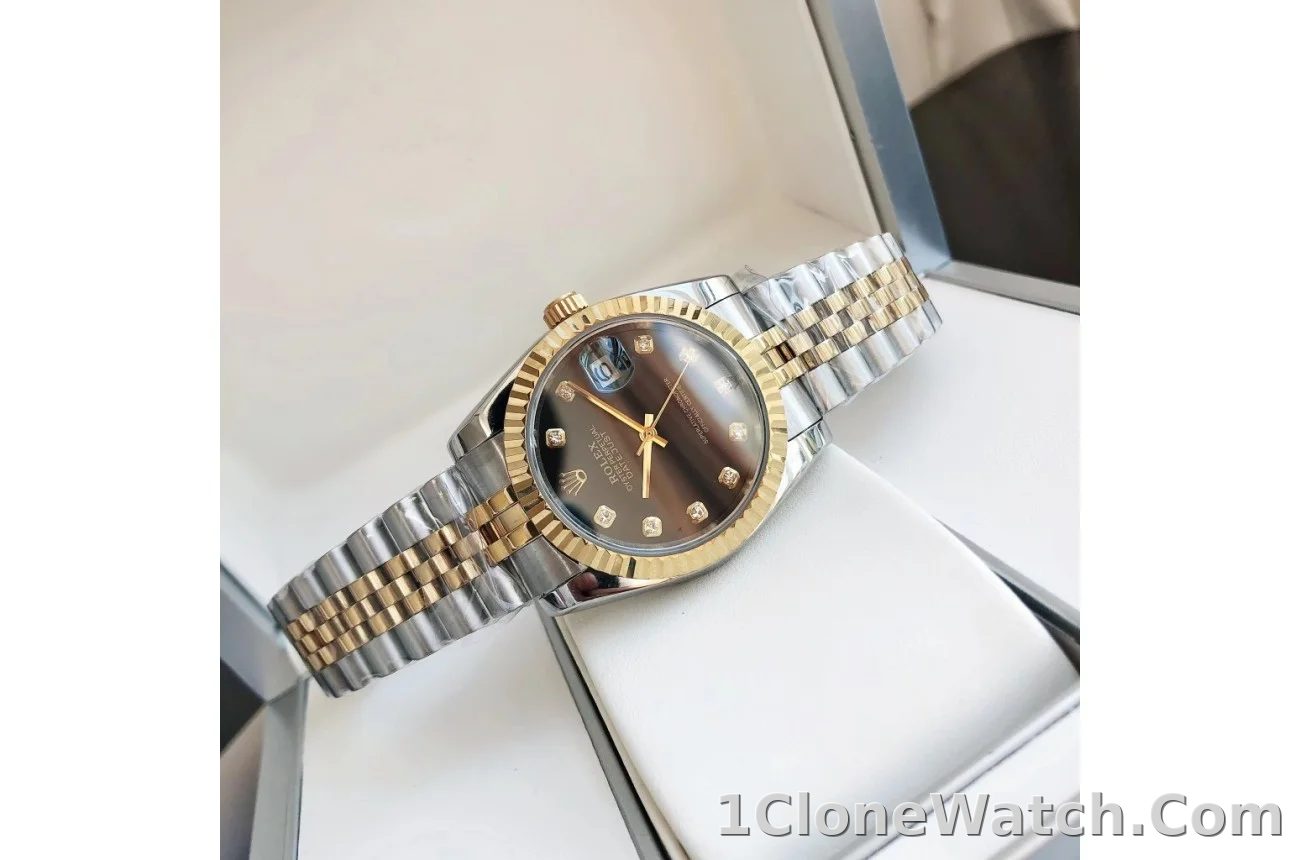Couple Watches Rolex Datejust 36/28mm RG/SS Jub Black/Dia