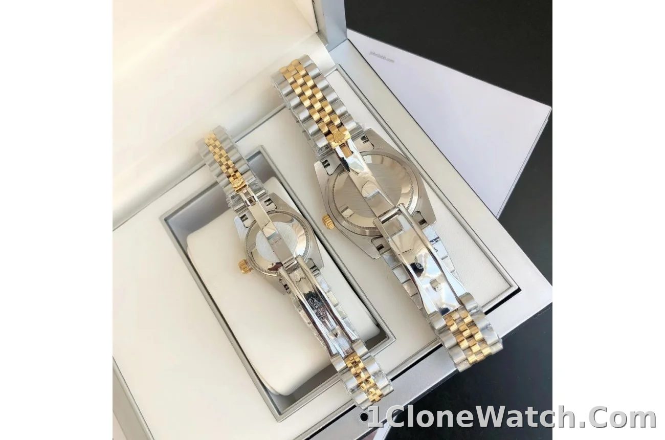Couple Watches Rolex Datejust 36/28mm RG/SS Jub Black/Dia