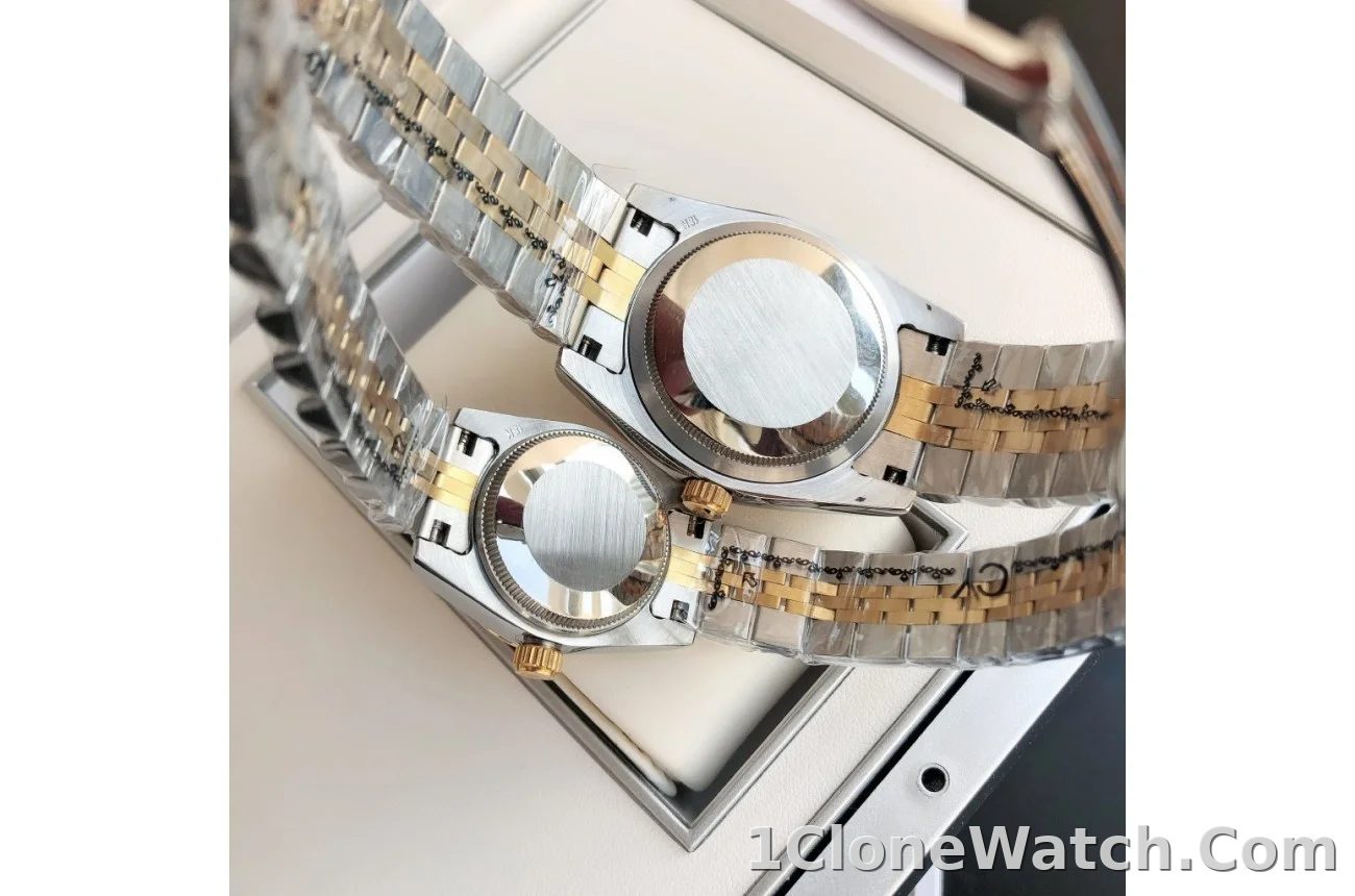 Couple Watches Rolex Datejust 36/28mm RG/SS Jub Black/Dia