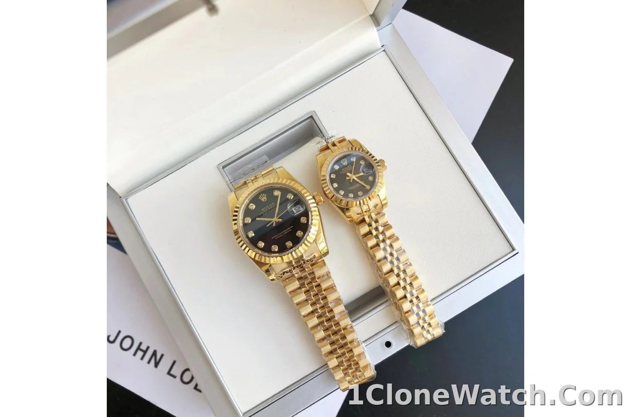 Couple Watches Rolex Datejust 36/28mm RG/RG Jub Black/Dial