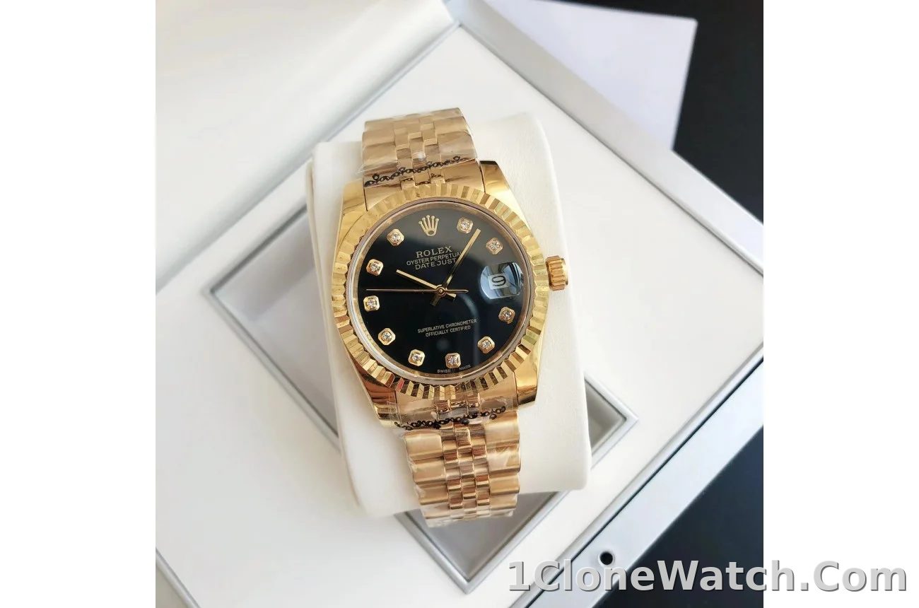 Couple Watches Rolex Datejust 36/28mm RG/RG Jub Black/Dial